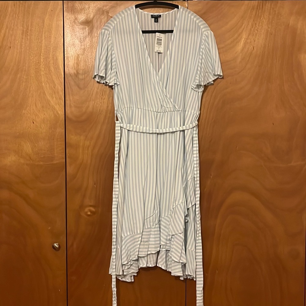 Blue & White Striped Ruffle Dress